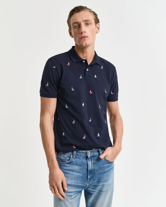 EVENING BLUE, EMBROIDERED GRAPHIC POLO, FRONT-VIEW BY GANT AU.