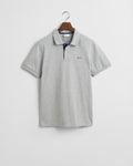 GREY MELANGE, REG CONTRAST PIQUE SS POLO, FLAT-LAY BY GANT AU.