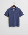 DUSTY NAVY, REG CONTRAST PIQUE SS POLO, FLAT-LAY BY GANT AU.