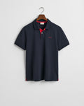 EVENING BLUE, REG CONTRAST PIQUE SS POLO, FLAT-LAY BY GANT AU.