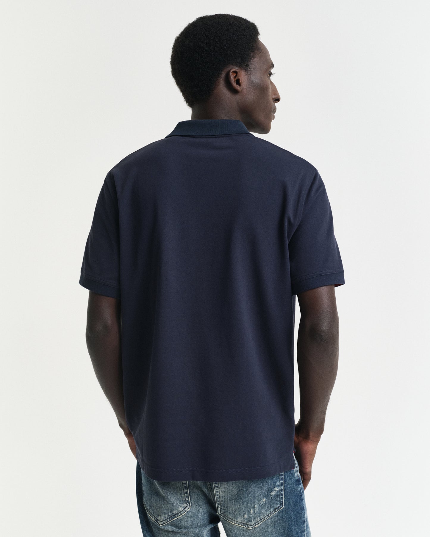 EVENING BLUE, REG CONTRAST PIQUE SS POLO, BACK-VIEW BY GANT AU.