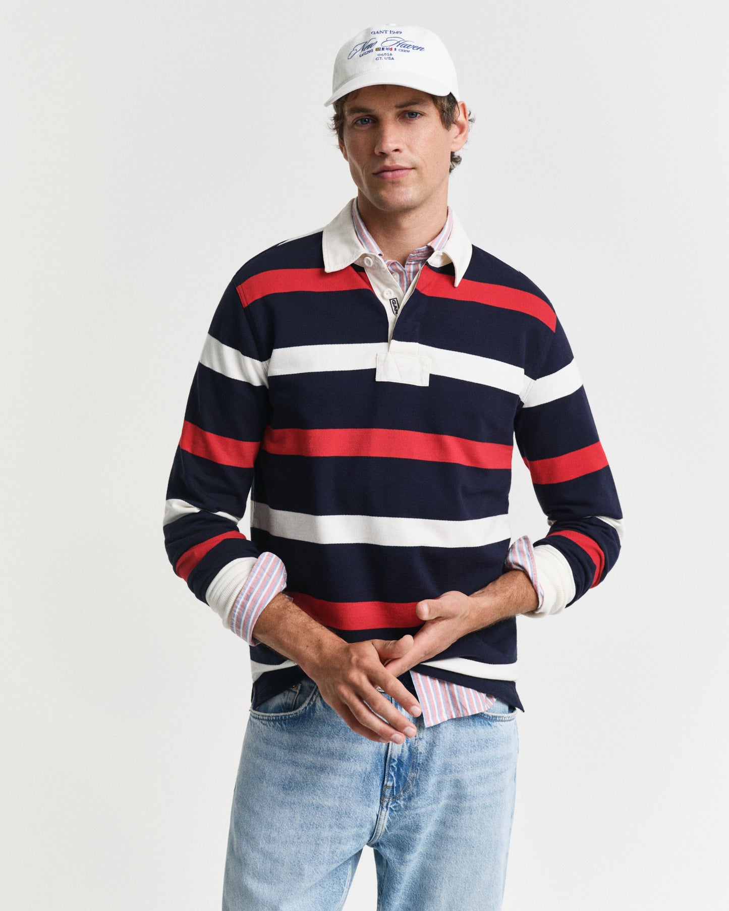 EVENING BLUE, RETRO STRIPE HEAVY RUGGER, FRONT-VIEW BY GANT AU.