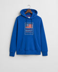 LAPIS BLUE, GRAPHIC SWEAT HOODIE, FLAT-LAY BY GANT AU.
