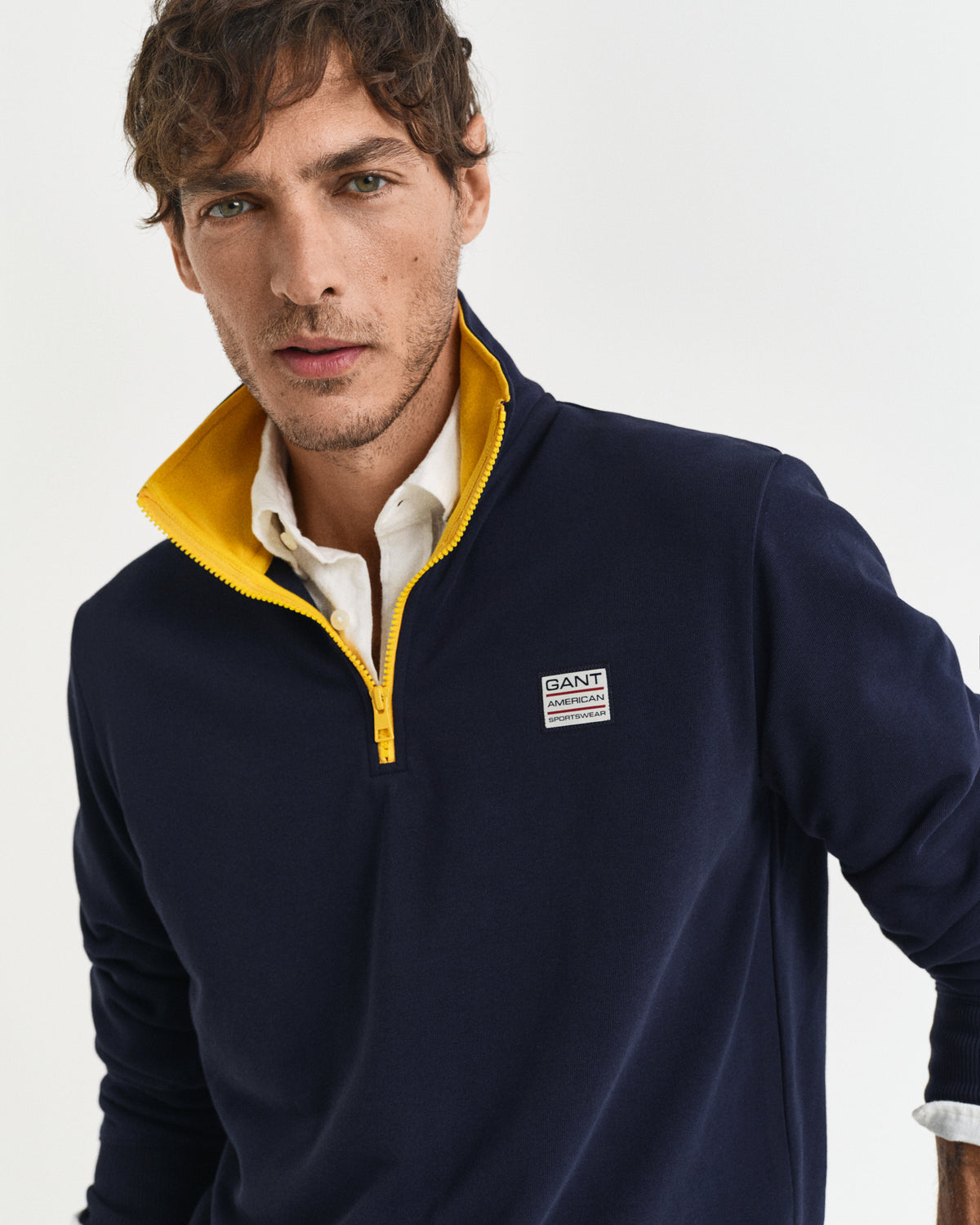 EVENING BLUE, CONTRAST HALF ZIP, CLOSE-UP BY GANT AU.