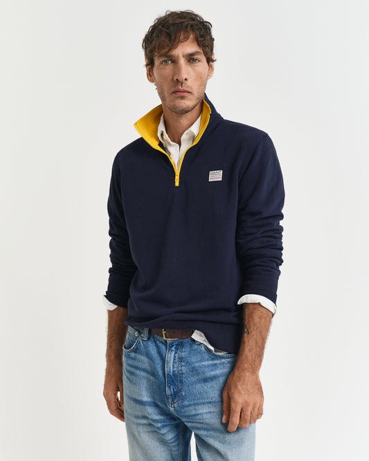 EVENING BLUE, CONTRAST HALF ZIP, FRONT-VIEW BY GANT AU.