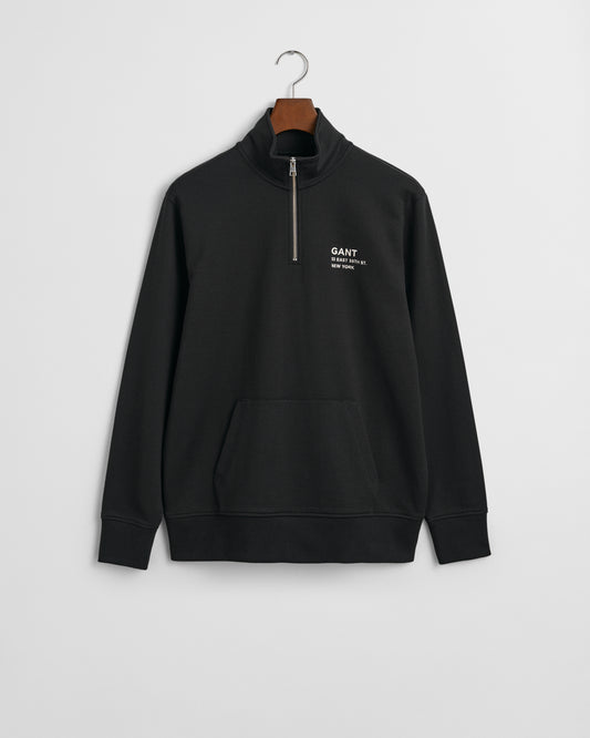 BLACK, SMALL GRAPHIC HALF ZIP SWEAT BY GANT AU.