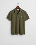 JUNIPER GREEN, REG SHIELD SS PIQUE POLO, FLAT-LAY BY GANT AU.