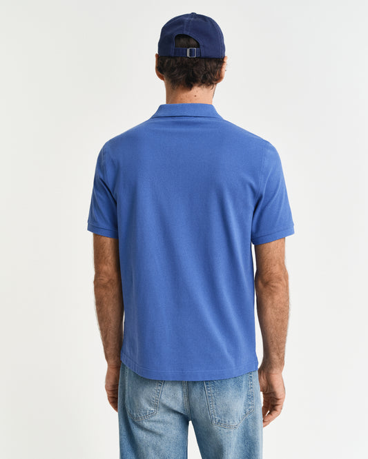 RICH BLUE, REG SHIELD SS PIQUE POLO, BACK-VIEW BY GANT AU.