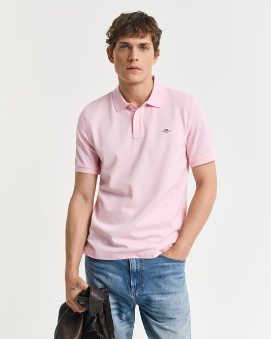 CALIFORNIA PINK, REG SHIELD SS PIQUE POLO, FRONT-VIEW BY GANT AU.