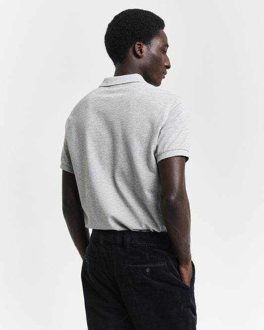 GREY MELANGE, SLIM SHIELD SS PIQUE POLO, BACK-VIEW BY GANT AU.