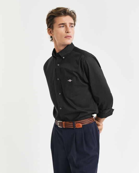 BLACK, REG CLASSIC POPLIN SHIRT, FRONT-VIEW BY GANT AU.