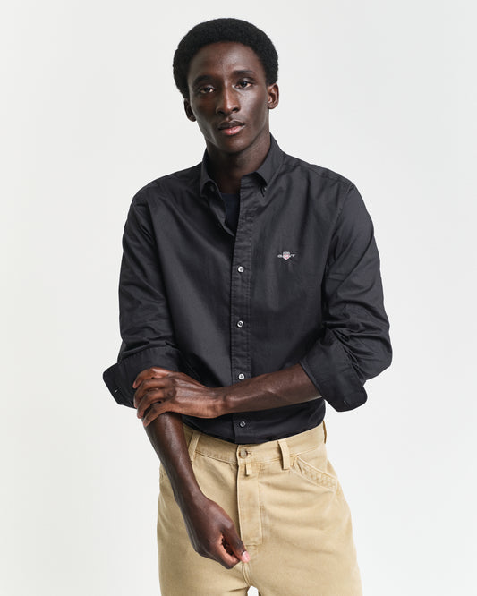 BLACK, SLIM CLASSIC POPLIN SHIRT, FRONT-VIEW BY GANT AU.