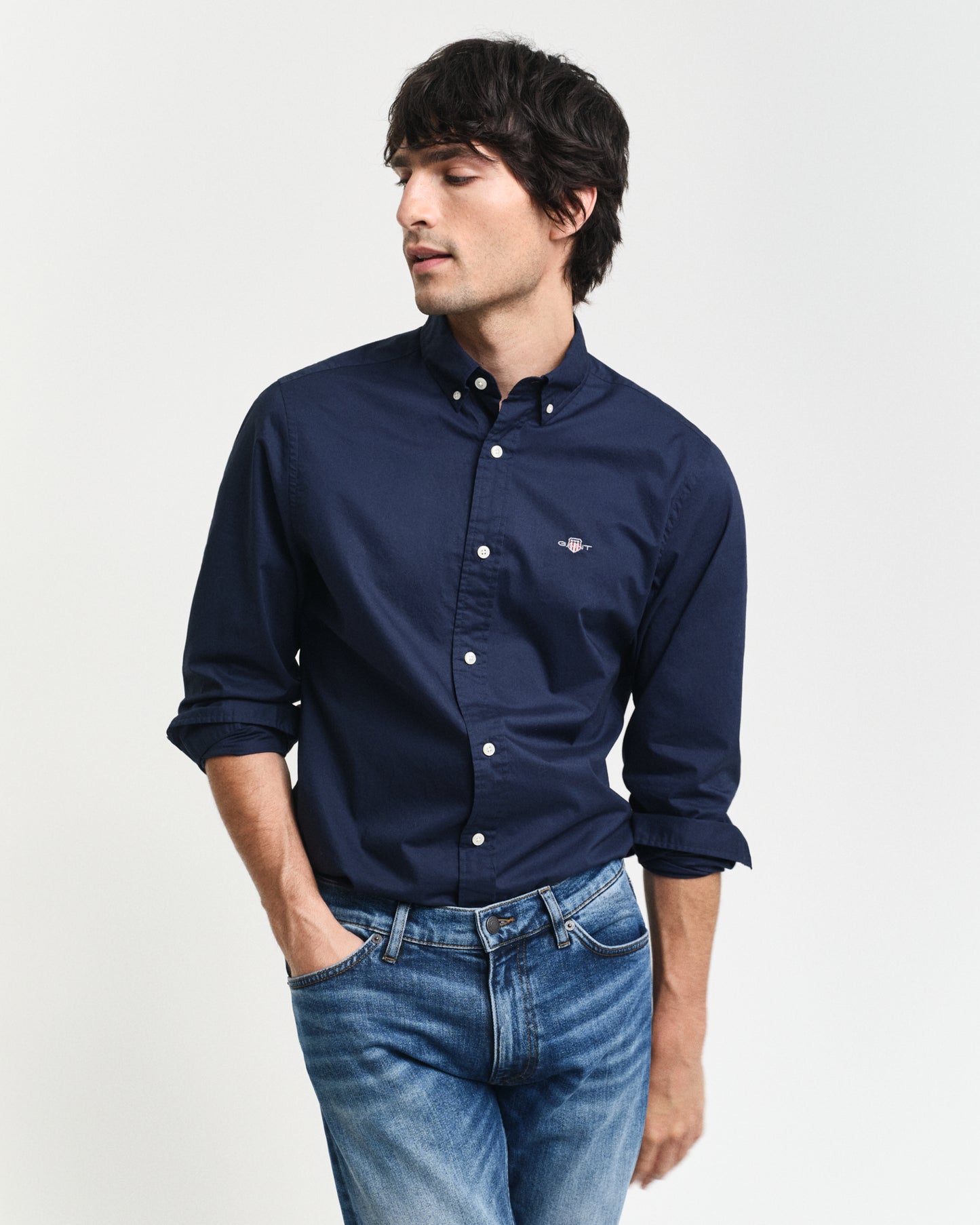 MARINE, SLIM CLASSIC POPLIN SHIRT, FRONT-VIEW BY GANT AU.