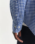 COLLEGE BLUE, REG CLASSIC POPLIN GINGHAM SHIRT, CLOSE-UP BY GANT AU.