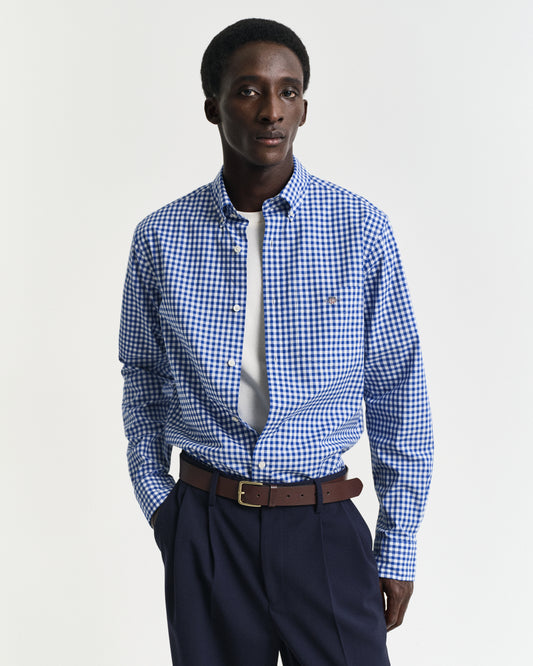 COLLEGE BLUE, REG CLASSIC POPLIN GINGHAM SHIRT, FRONT-VIEW BY GANT AU.