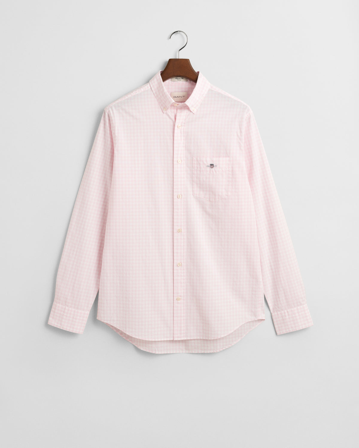 LIGHT PINK, REG CLASSIC POPLIN GINGHAM SHIRT, FLAT-LAY BY GANT AU.