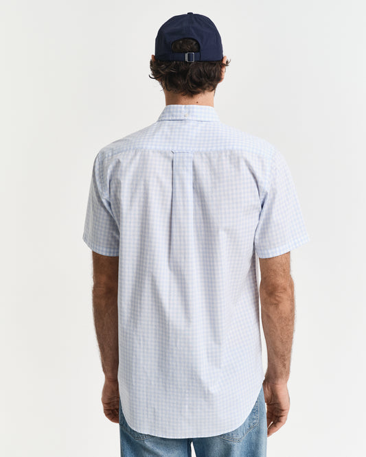 LIGHT BLUE, REG POPLIN GINGHAM SS SHIRT, BACK-VIEW BY GANT AU.