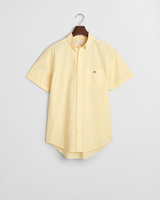 BANANA YELLOW, REG POPLIN GINGHAM SS SHIRT BY GANT AU.