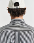 MODEL WEARING REG CLASSIC POPLIN STRIPE SHIRT