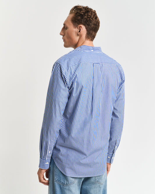 COLLEGE BLUE, REG CLASSIC POPLIN STRIPE SHIRT, BACK-VIEW BY GANT AU.