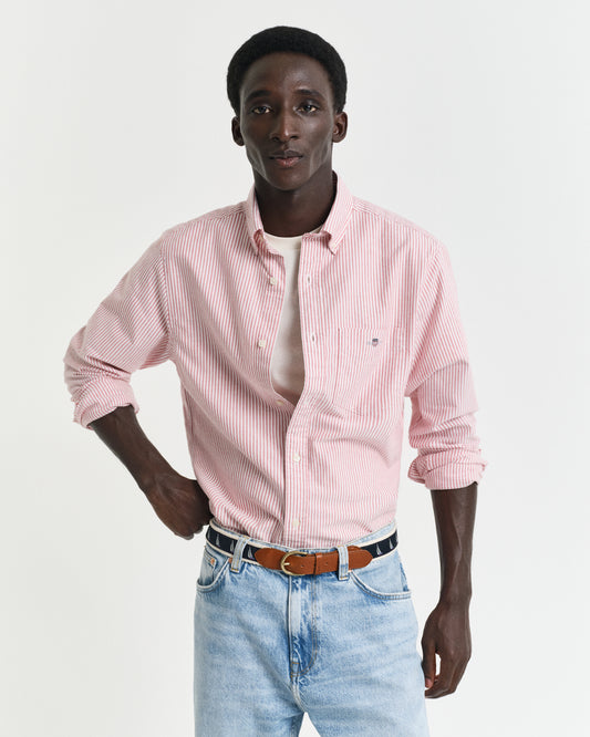 RUBY RED, REG CLASSIC OXFORD STRIPE SHIRT, FRONT-VIEW BY GANT AU.
