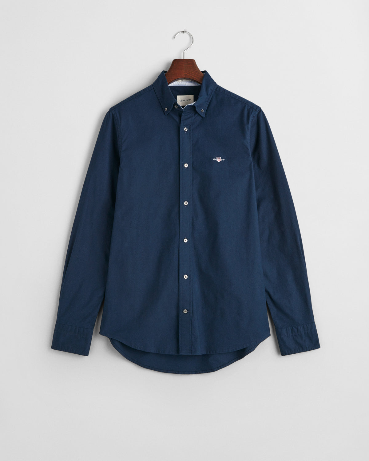 MARINE, SLIM STRETCH OXFORD SHIRT, FLAT-LAY BY GANT AU.