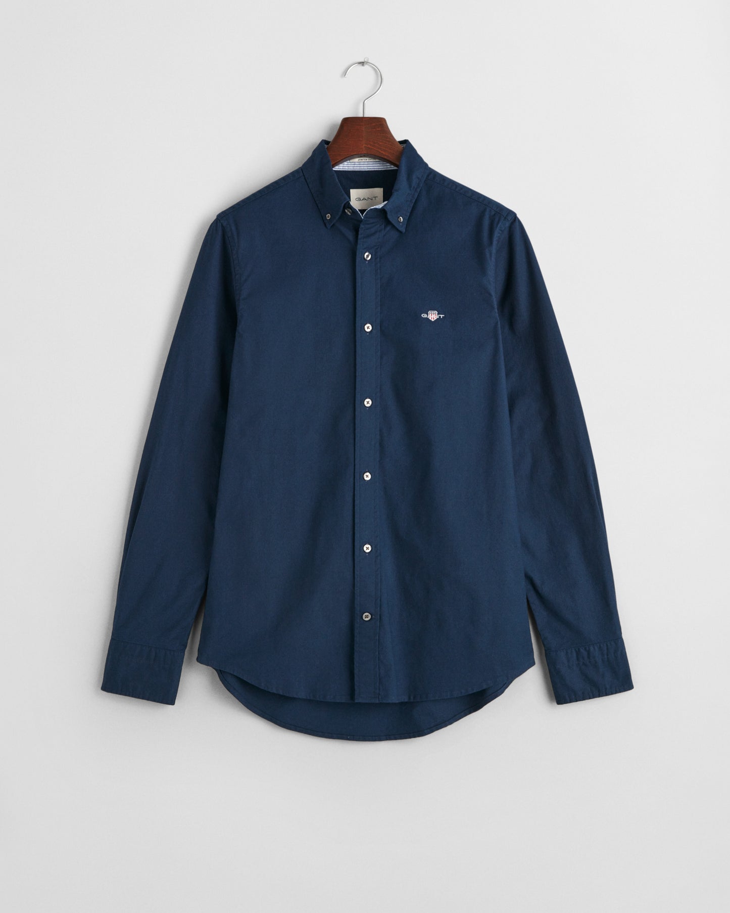 MARINE, SLIM STRETCH OXFORD SHIRT, FLAT-LAY BY GANT AU.
