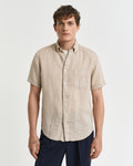 MODEL WEARING REG GMNT DYED LINEN SS SHIRT