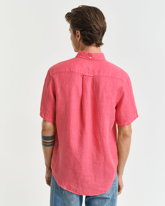 WATERMELON RED, REG GMNT DYED LINEN SS SHIRT, BACK-VIEW BY GANT AU.