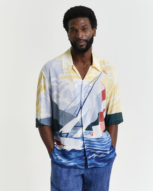 RUBY RED, REL SCENERY SAILING SHIRT, FRONT-VIEW BY GANT AU.
