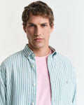MODEL WEARING REG CLASSIC OXFORD STRIPE SHIRT