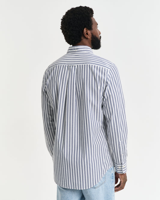 WHITE, REG CLASSIC POPLIN STRIPE SHIRT, BACK-VIEW BY GANT AU.