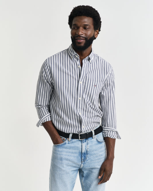 WHITE, REG CLASSIC POPLIN STRIPE SHIRT, FRONT-VIEW BY GANT AU.