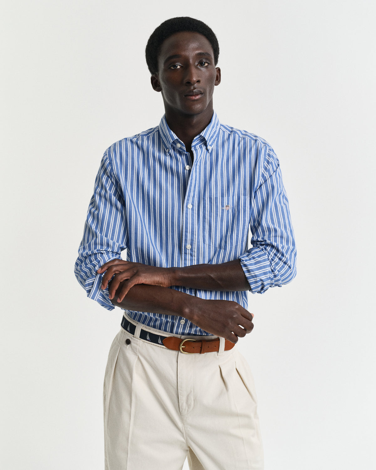 RICH BLUE, REG CLASSIC POPLIN STRIPE SHIRT, FRONT-VIEW BY GANT AU.