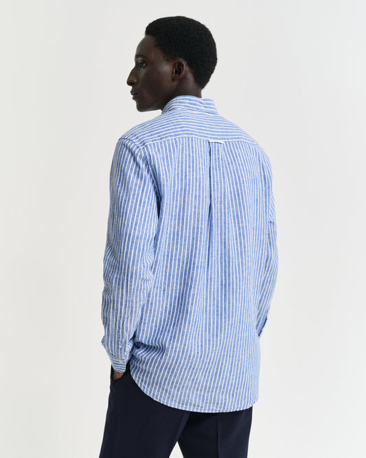 RICH BLUE, REG COTTON LINEN STRIPE SHIRT, BACK-VIEW BY GANT AU.