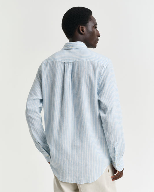 FRESH BLUE, REG COTTON LINEN STRIPE SHIRT, BACK-VIEW BY GANT AU.