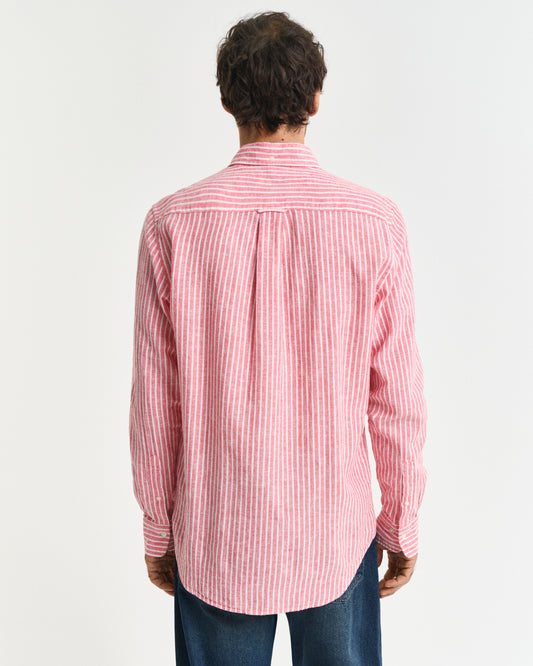 BRICK RED, REG COTTON LINEN STRIPE SHIRT, BACK-VIEW BY GANT AU.