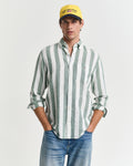WOODY GREEN, REG COTTON LINEN BOLD STRIPE SHIRT, FRONT-VIEW BY GANT AU.