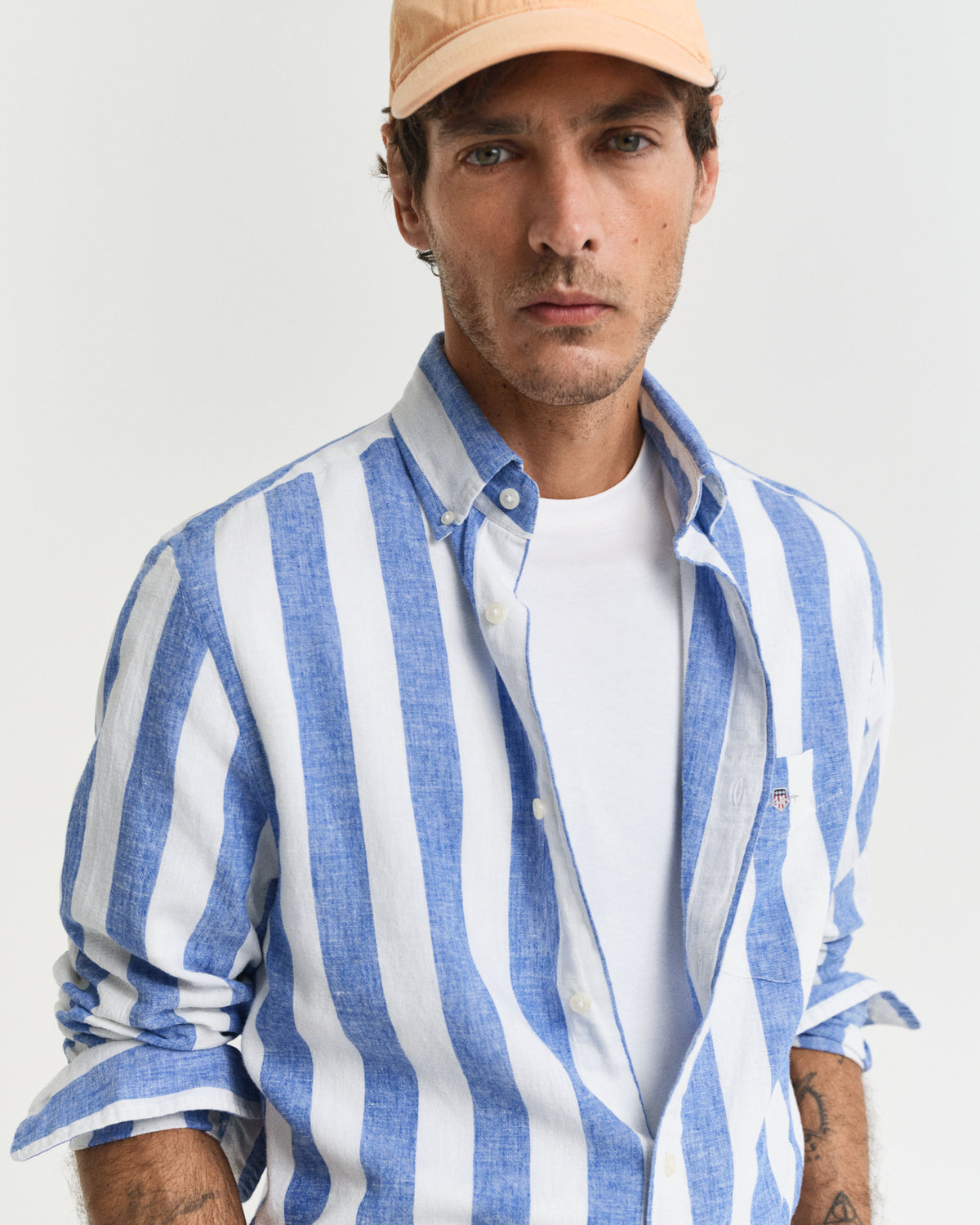 GANT Reg Cotton Linen Stripe SS Shirt Camicia, Fresco Blu, L Uomo GANT Reg Cotton Linen Stripe SS Shirt Camicia, Fresco Blu, L Uomo