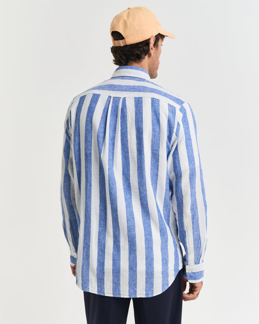 RICH BLUE, REG COTTON LINEN BOLD STRIPE SHIRT, BACK-VIEW BY GANT AU.