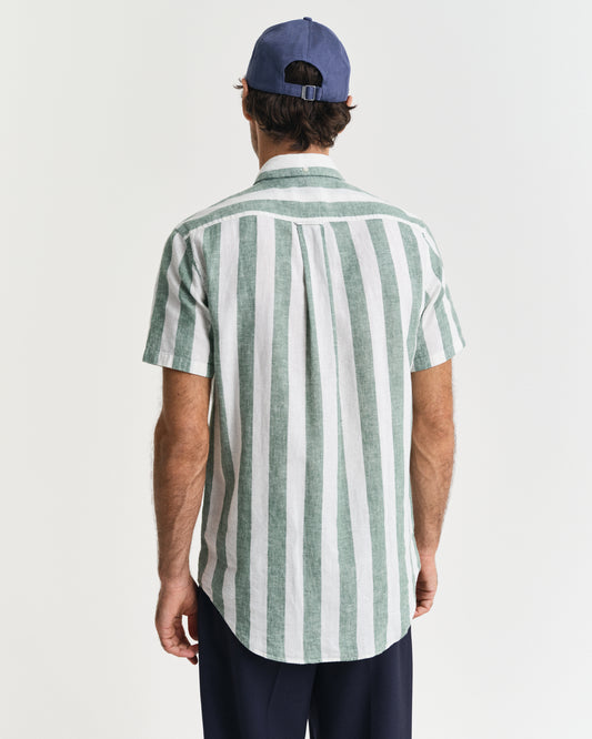 WOODY GREEN, REG COTTON LINEN STRIPE SS SHIRT, BACK-VIEW BY GANT AU.
