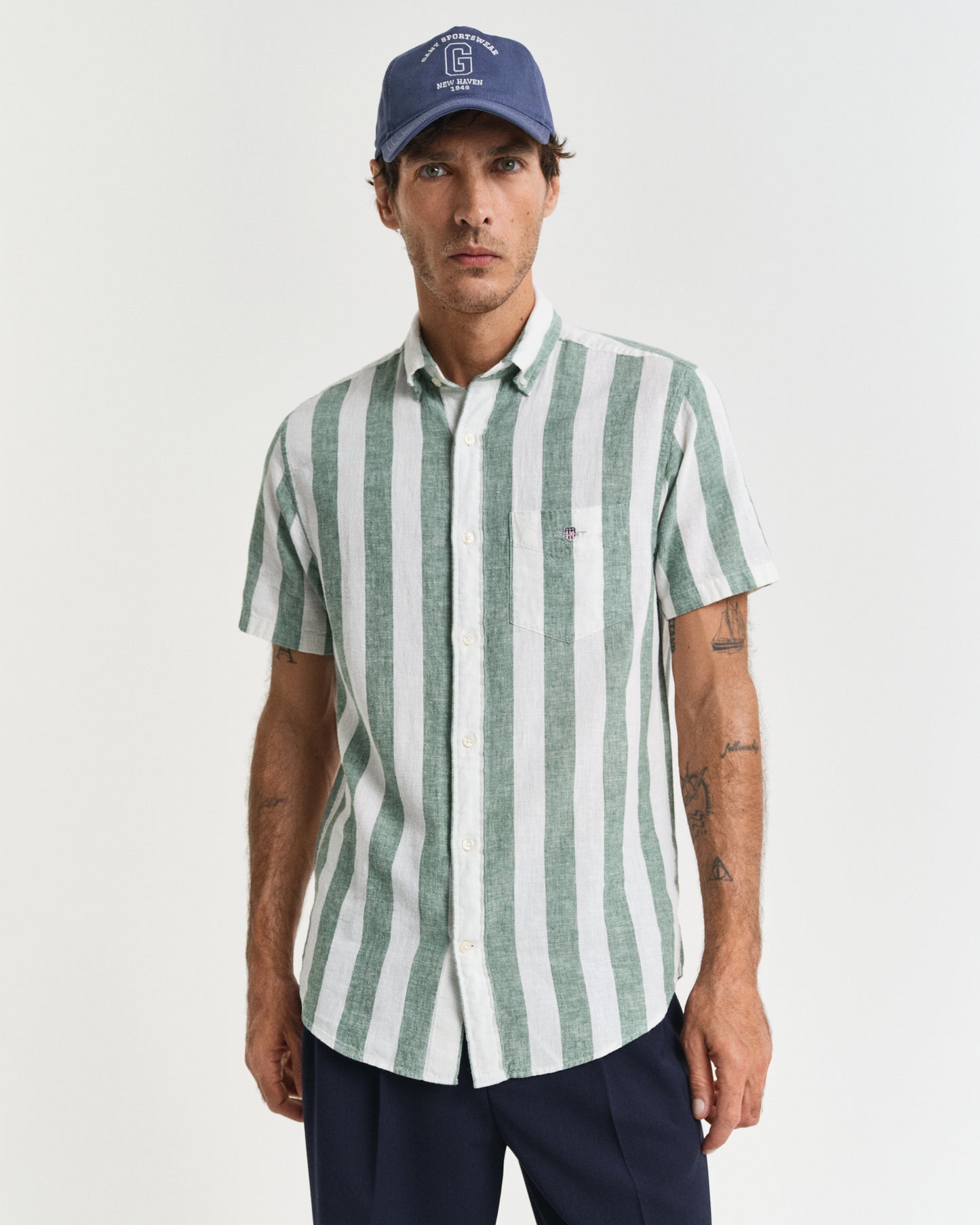 Regular Fit Striped Cotton Linen Short Sleeve Shirt