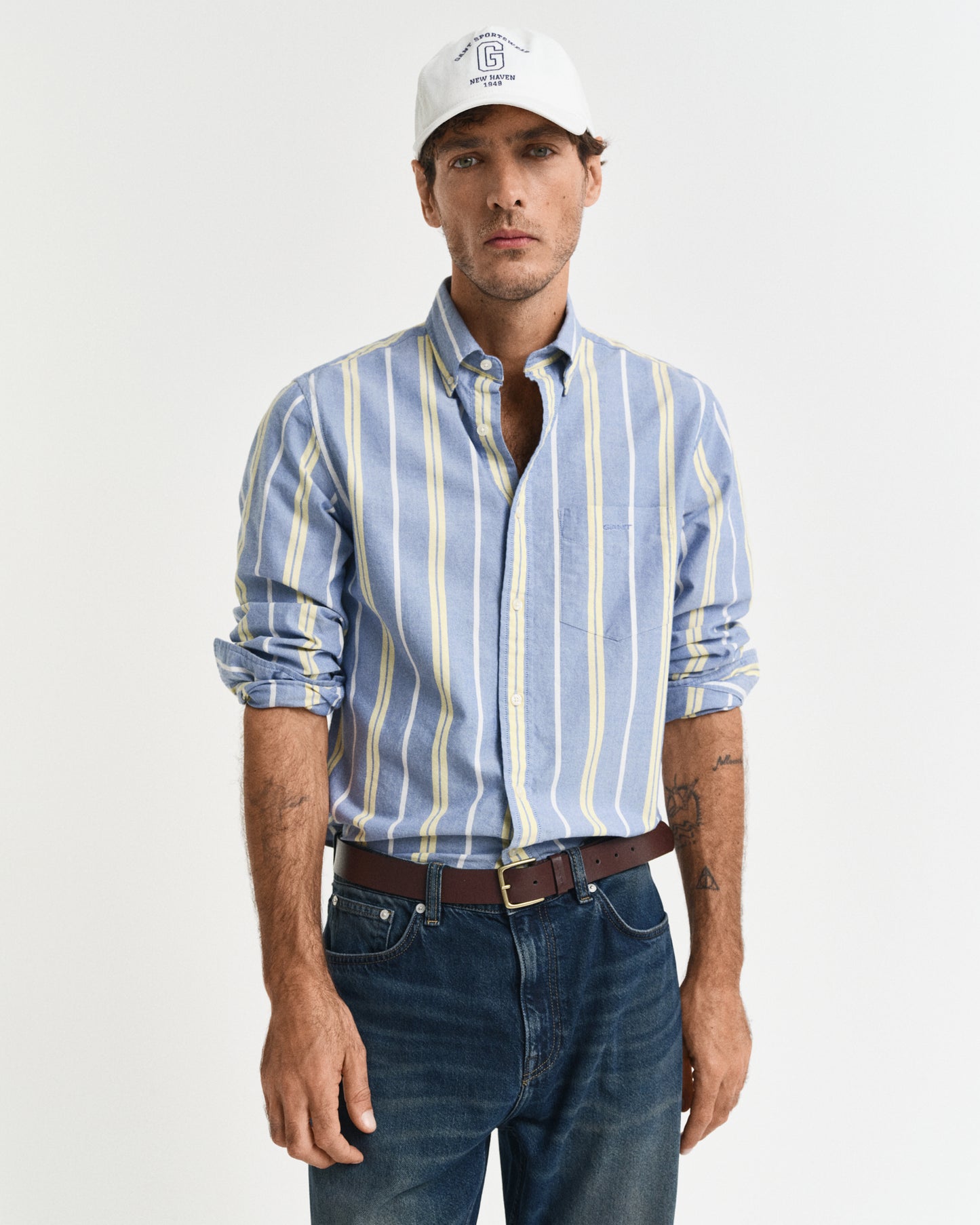 RICH BLUE, REG ARCHIVE OXFORD STRIPE, FRONT-VIEW BY GANT AU.