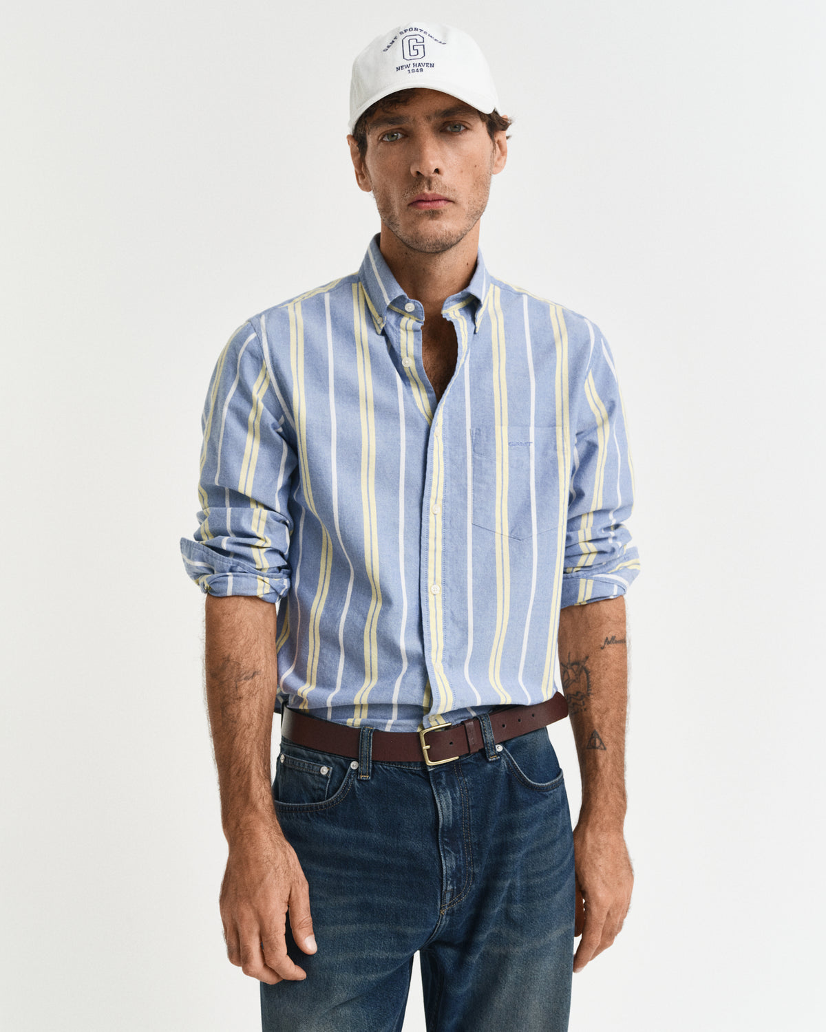 RICH BLUE, REG ARCHIVE OXFORD STRIPE, FRONT-VIEW BY GANT AU.