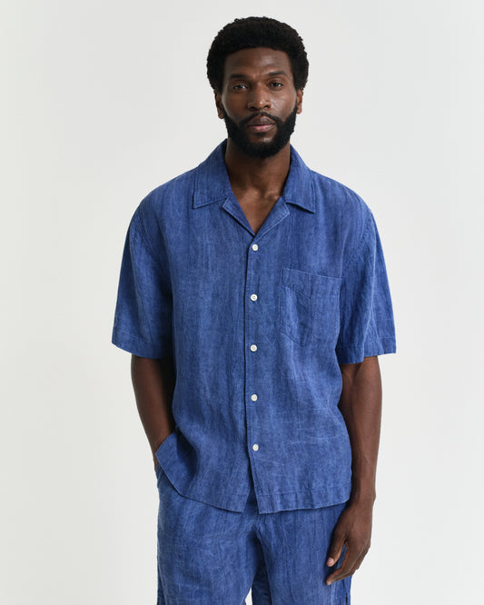 RICH BLUE, REL LINEN RESORT SHIRT, FRONT-VIEW BY GANT AU.