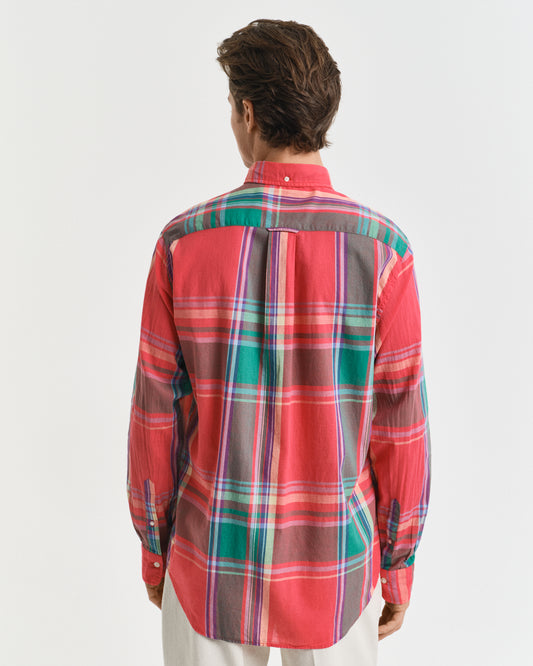 WATERMELON RED, REG INDIAN MADRAS  SHIRT, BACK-VIEW BY GANT AU.
