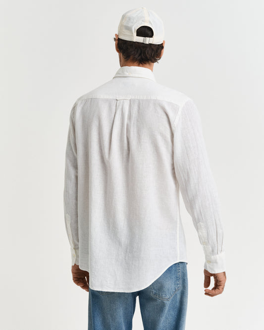 WHITE, REG COTTON LINEN SHIRT, BACK-VIEW BY GANT AU.