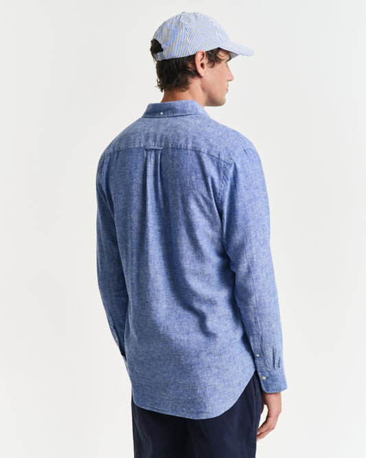 RICH BLUE, REG COTTON LINEN SHIRT, BACK-VIEW BY GANT AU.