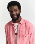 BRICK RED, REG COTTON LINEN SHIRT, CLOSE-UP BY GANT AU.