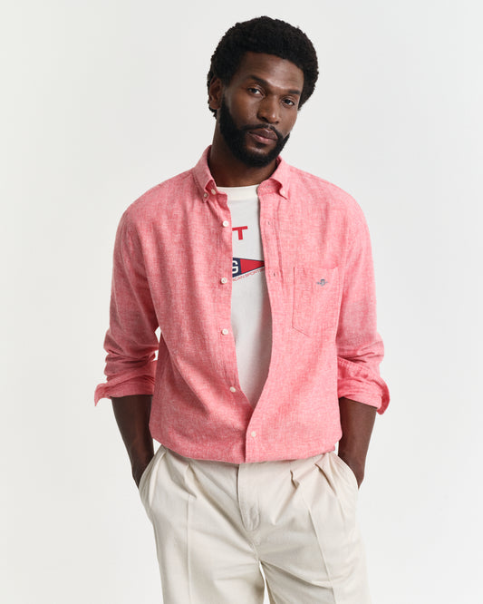 BRICK RED, REG COTTON LINEN SHIRT, FRONT-VIEW BY GANT AU.